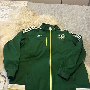 adidas Green Track Jacket with Yellow Zip and White Stripes